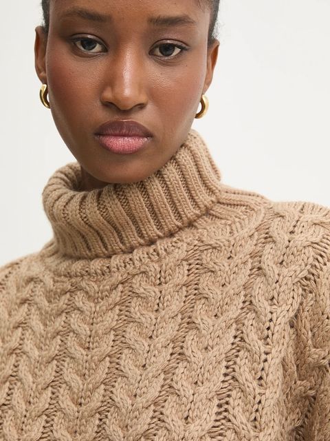 Answear.LAB sweter damski kolor beżowy ciepły z golfem