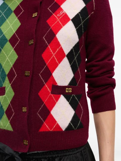 GANNI argyle-pattern cardigan - Red