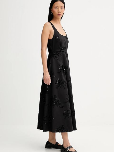 MUNTHE sukienka bawełniana RONIA kolor czarny midi rozkloszowana 254135025401 - zdjęcie produktu nr 2