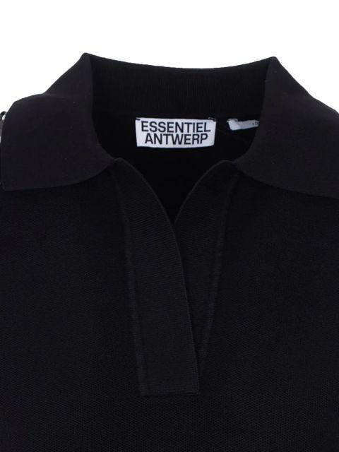 Essentiel Antwerp sleeveless embellished shoulders polo top - Black