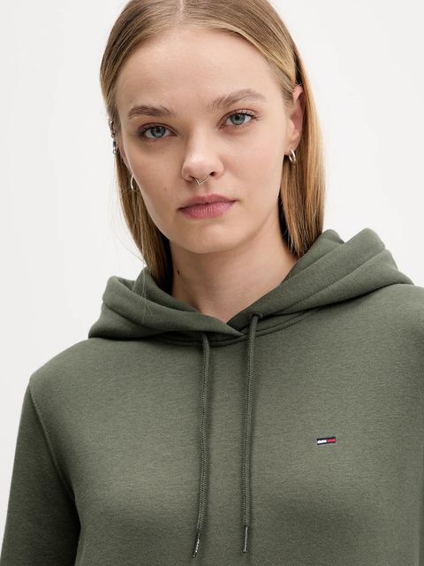 Tommy Jeans bluza damska kolor zielony z kapturem gładka DW0DW19958