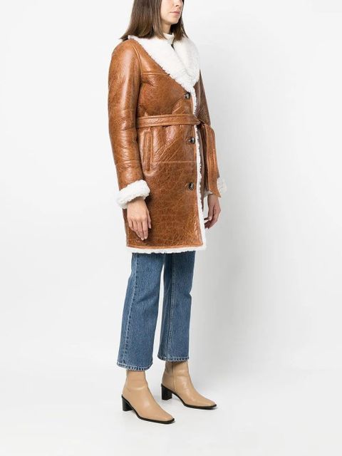Yves Salomon belted-waist lambskin coat - Brown