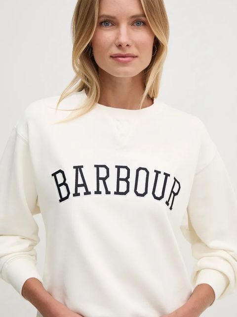 Barbour bluza bawełniana damska kolor biały z aplikacją LOL0591