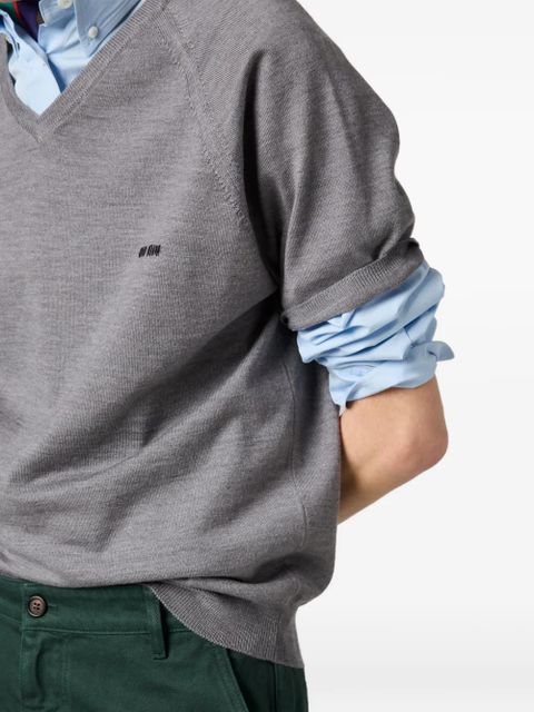 Miu Miu V-neck intarsia-logo T-shirt - Grey