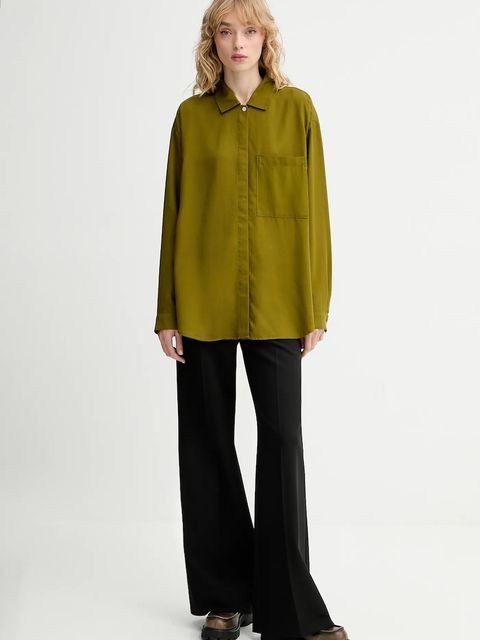 Marc O'Polo koszula damska kolor zielony relaxed z kołnierzykiem klasycznym 509152542109