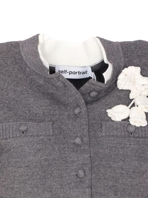 Self-Portrait crochet-flower button cardigan - Grey