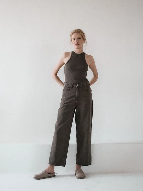 MUUV. top bawełniany PRESSE kolor brązowy PRESSE