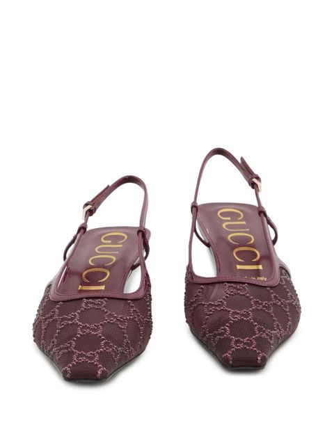 Gucci 35mm GG crystal-embellished slingback pumps - Red