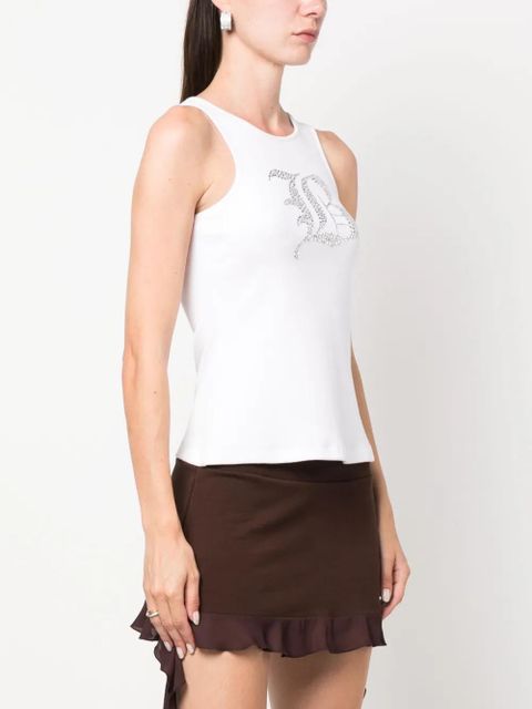 Blumarine rhinestone-logo ribbed tank top - White