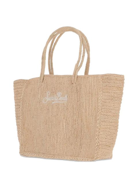 MC2 Saint Barth logo-embroidered raffia shoulder bag - Neutrals