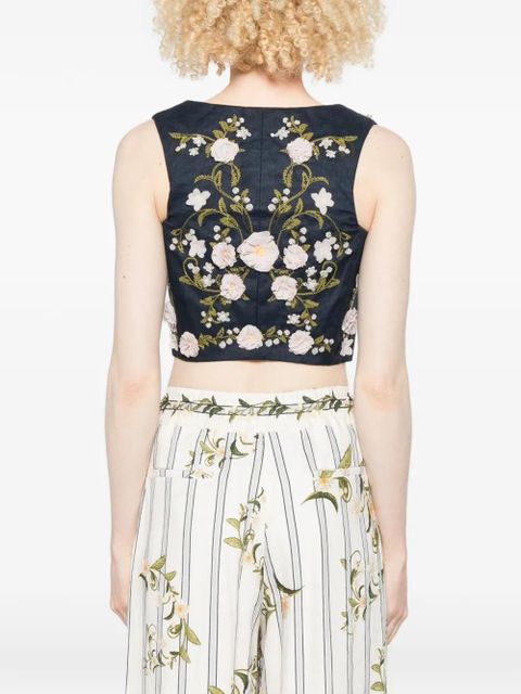 Agua By Agua Bendita floral-embellished top - Blue