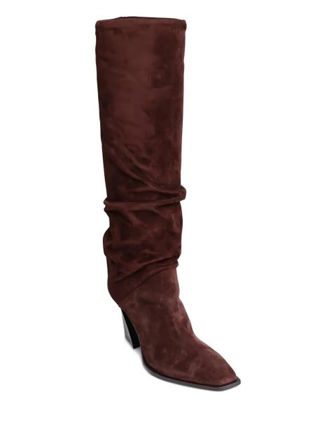 Jimmy Choo 85mm square-toe suede knee-high boots - Brown