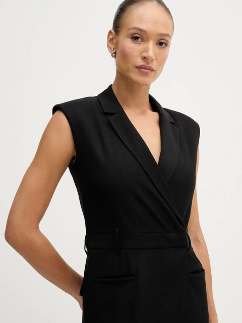 Sisley kombinezon z domieszką wełny kolor czarny z dekoltem w szpic 41FQLT00S