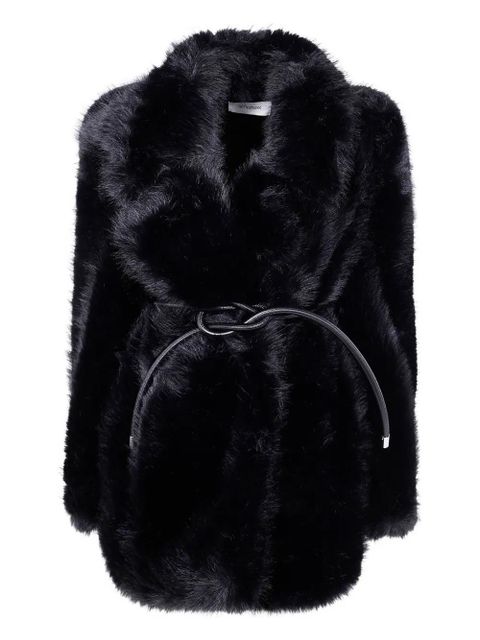 Sportmax faux-fur knotted-belt coat - Black