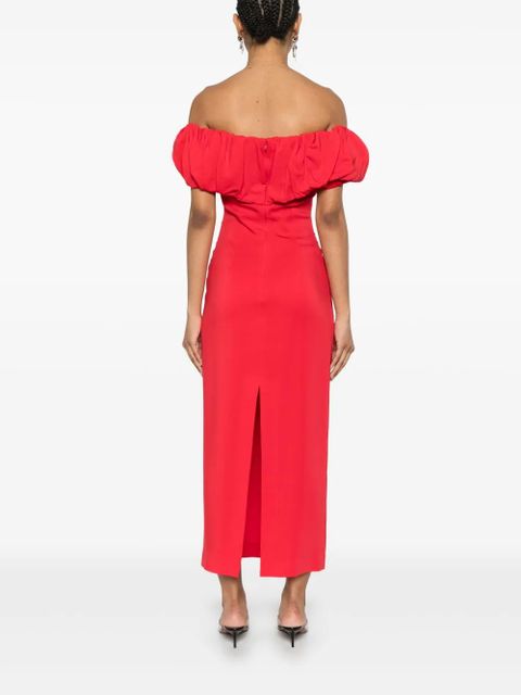 Rowen Rose Bardot-neckline midi dress - Red