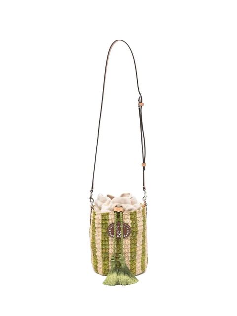 Valentino Garavani striped Vlogo raffia bucket bag - Neutrals - zdjęcie produktu nr 1