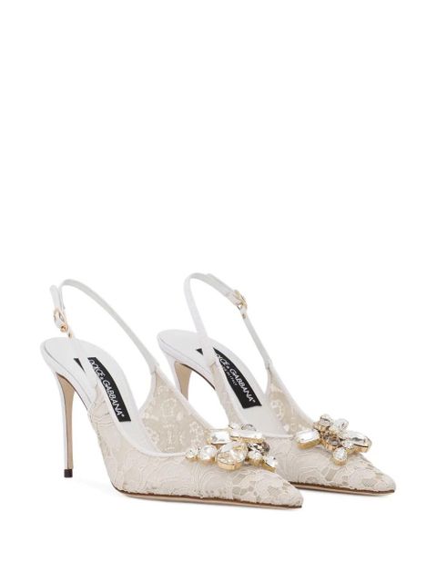Dolce & Gabbana crystal lace slingback pumps - Neutrals - zdjęcie produktu nr 2