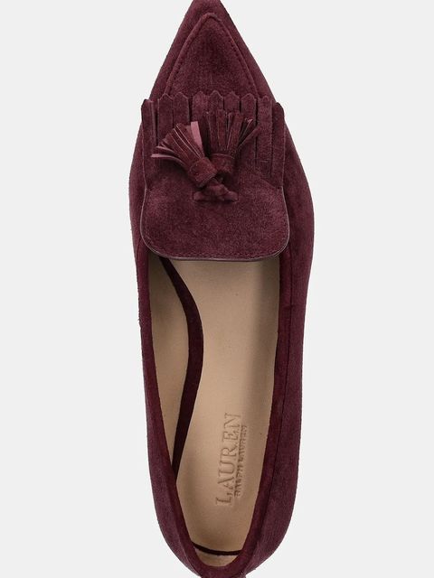 Lauren Ralph Lauren mokasyny zamszowe Londyn Klt damskie kolor czerwony na płaskim obcasie 802P04175003