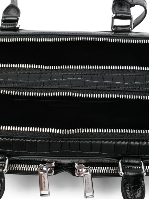 Self-Portrait crocodile-effect zip-top shoulder bag - Black