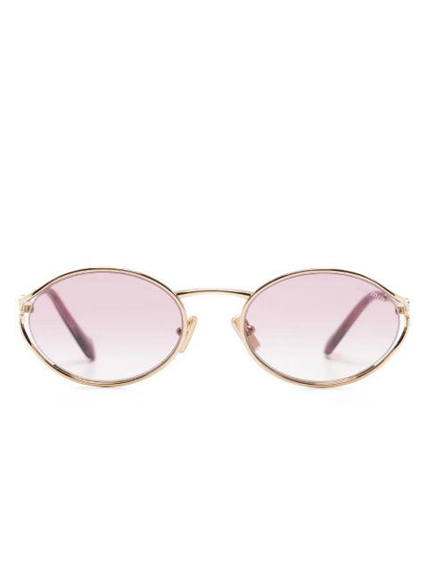Miu Miu Eyewear logo-plaque oval-frame sunglasses - Gold - zdjęcie produktu nr 1