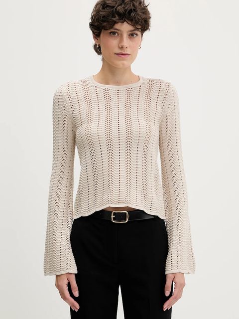 Sisley sweter bawełniany damski kolor beżowy lekki 1494M106O - zdjęcie produktu nr 1