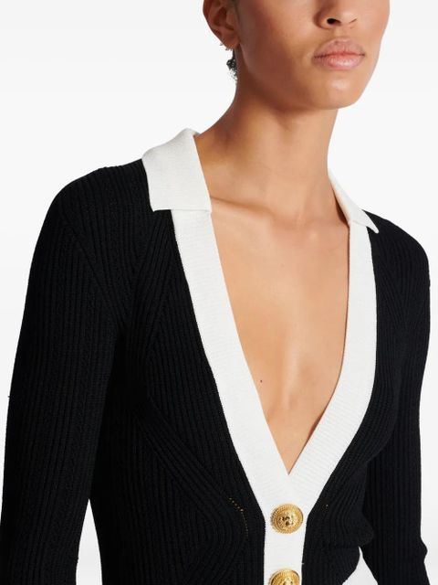Balmain v-neck pleated knit dress - Black