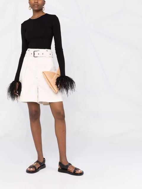 MANURÍ Elektra feather-trim stretch blouse - Black