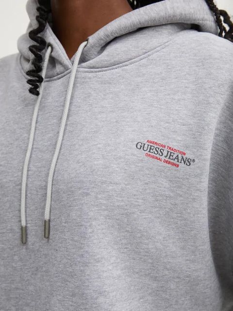 Guess Jeans bluza damska kolor szary z kapturem z nadrukiem W4BQ21 KC811