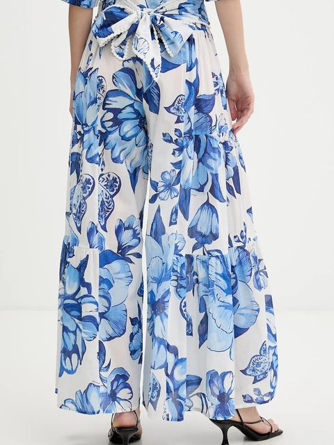 Farm Rio spodnie bawełniane damskie kolor niebieski szerokie high waist 344715