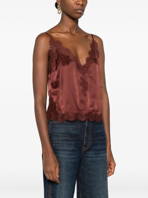 DÔEN lace-trimmed satin top - Brown