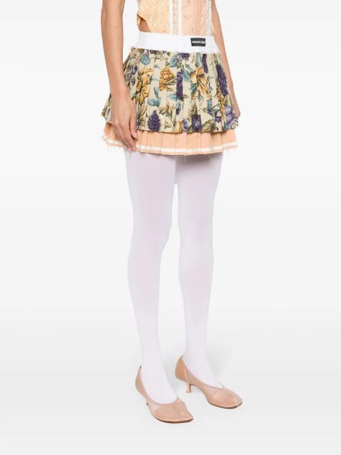 Marine Serre Upcycled pleated mini skirt - Neutrals