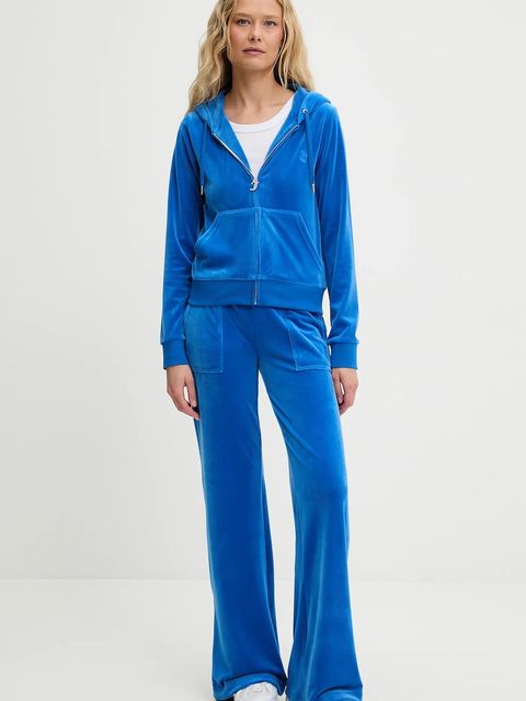 Juicy Couture bluza damska kolor niebieski z kapturem gładka JCAP176 - zdjęcie produktu nr 2