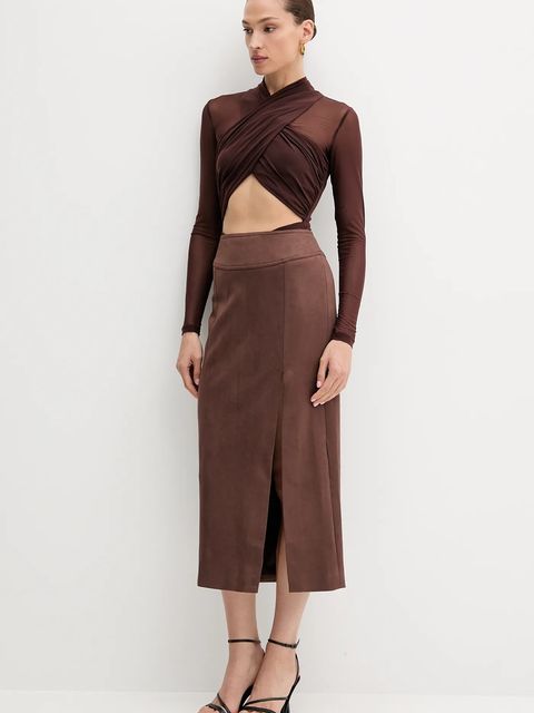 Bardot spódnica kolor brązowy midi prosta 58855SB5