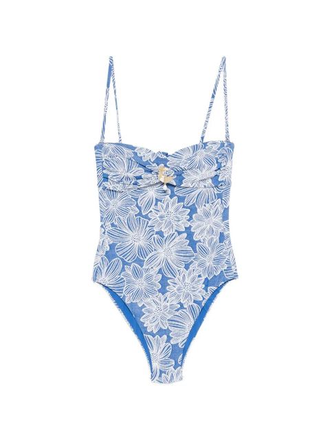TWINSET floral-jacquard shell-detail swimsuit - Blue - zdjęcie produktu nr 1