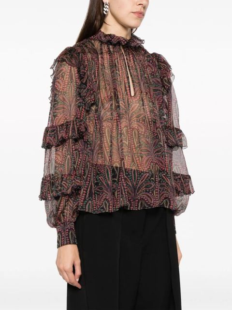 ETRO ruffled paisley-print silk blouse - Blue