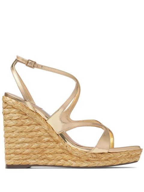 Jimmy Choo 110mm Ayla raffia wedged sandals - Gold - zdjęcie produktu nr 1