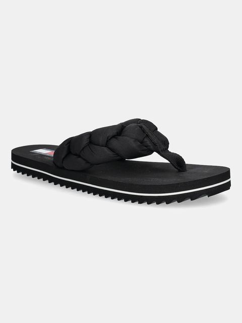 Tommy Jeans japonki BRAIDED THONG BEACH SANDAL damskie kolor czarny na płaskim obcasie EN0EN02877 - zdjęcie produktu nr 1