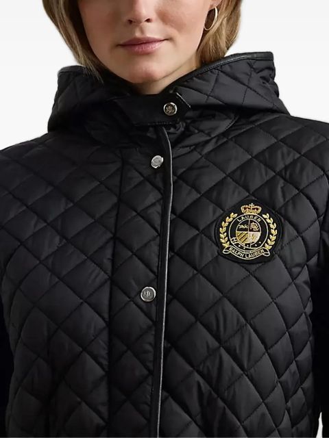 Lauren Ralph Lauren crest-patch diamond-quilted hooded jacket - Black