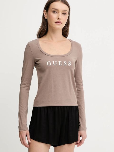 Guess longsleeve NEW CARRIE kolor brązowy O5RI00 KBBU1
