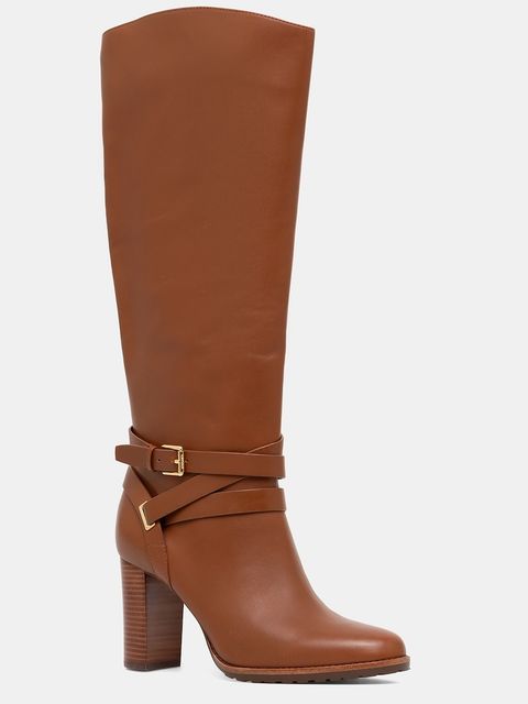 Lauren Ralph Lauren kozaki skórzane Cllns Tl Hl damskie kolor brązowy na słupku 802974386001 - zdjęcie produktu nr 1