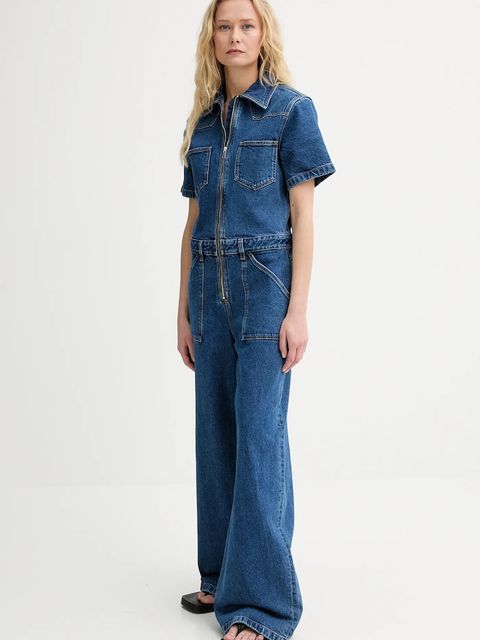 Filippa K kombinezon jeansowy kolor niebieski z kołnierzykiemm 31844.FK