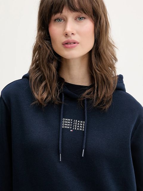 Tommy Jeans bluza damska kolor granatowy z kapturem z nadrukiem DW0DW22080