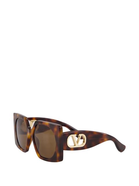 Valentino Garavani V-logo geometric-frame sunglasses - Brown