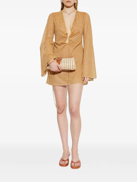 Oséree long-sleeve plunging mini dress - Gold