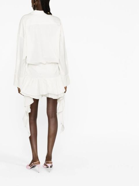 Blumarine dropped-waist ruffled shirtdress - White