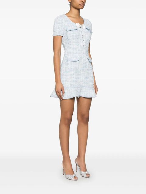 Self-Portrait check-knit mini dress - Blue