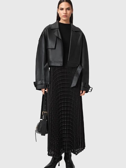 AllSaints kurtka skórzana OPHELIA damska kolor czarny przejściowa oversize W045LB