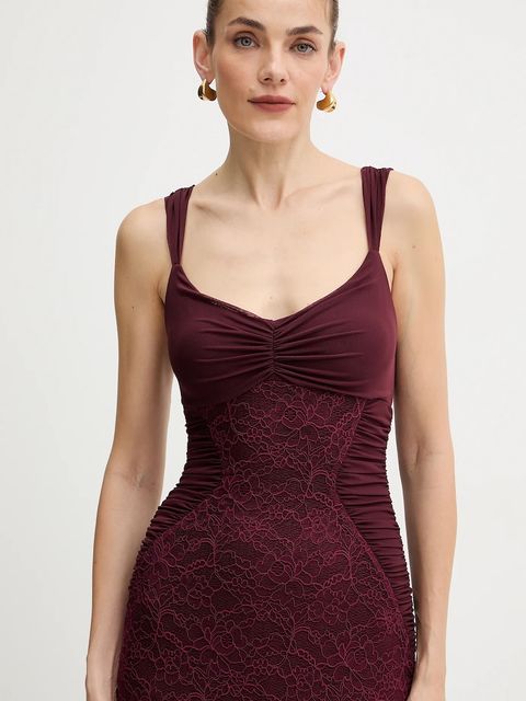 Guess sukienka CAITLYN kolor bordowy midi dopasowana W5BK17 KB7V2