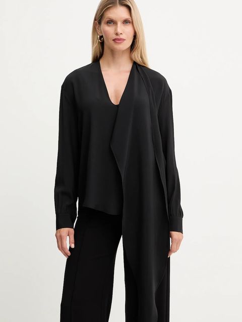 Simona Corsellini bluzka z dodatkiem jedwabiu damska kolor czarny gładka A25CPCA00801 - zdjęcie produktu nr 1