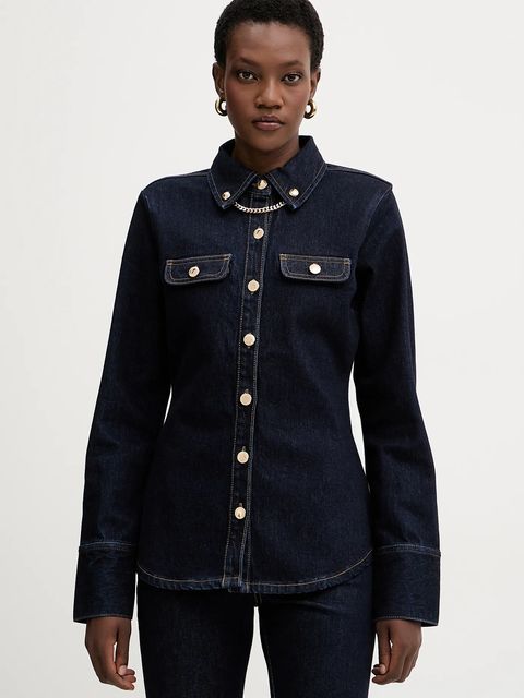 Retrofete koszula jeansowa Jorun damska kolor granatowy slim z kołnierzykiem klasycznym R-FW25-11811-11